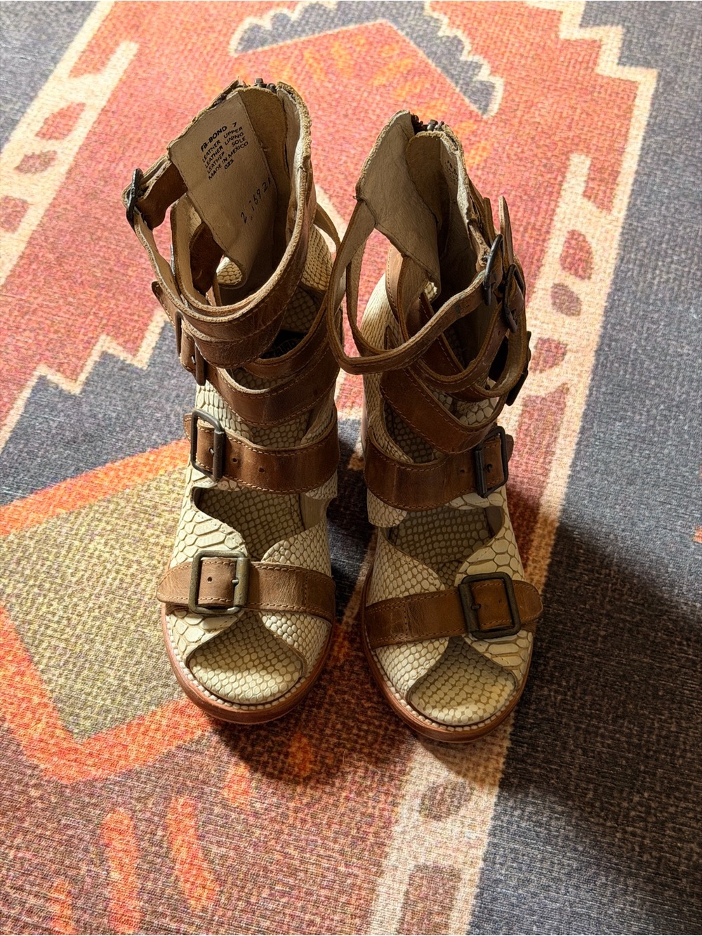 Freebird Brown Strappy Buckle Heeled Sandals - Picture 2 of 6